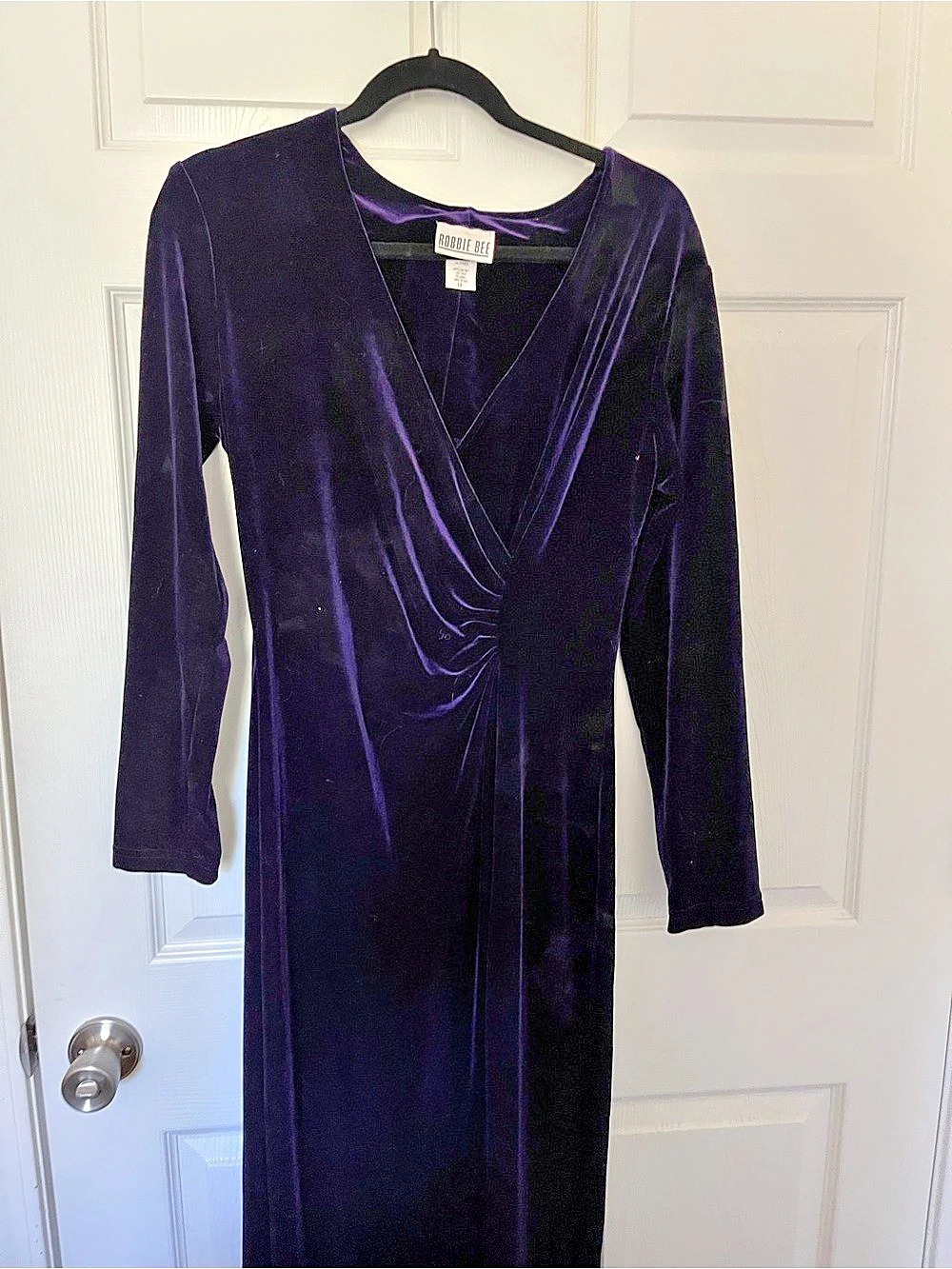 Robbie Bee Velvet Draped Maxi Dress in Purple Size 12